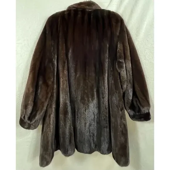 BIRGER CHRISTENSEN Worlds Finest Dark Ranch Mink Fur Mid Length Swing Coat Sz 12 - Picture 7 of 16